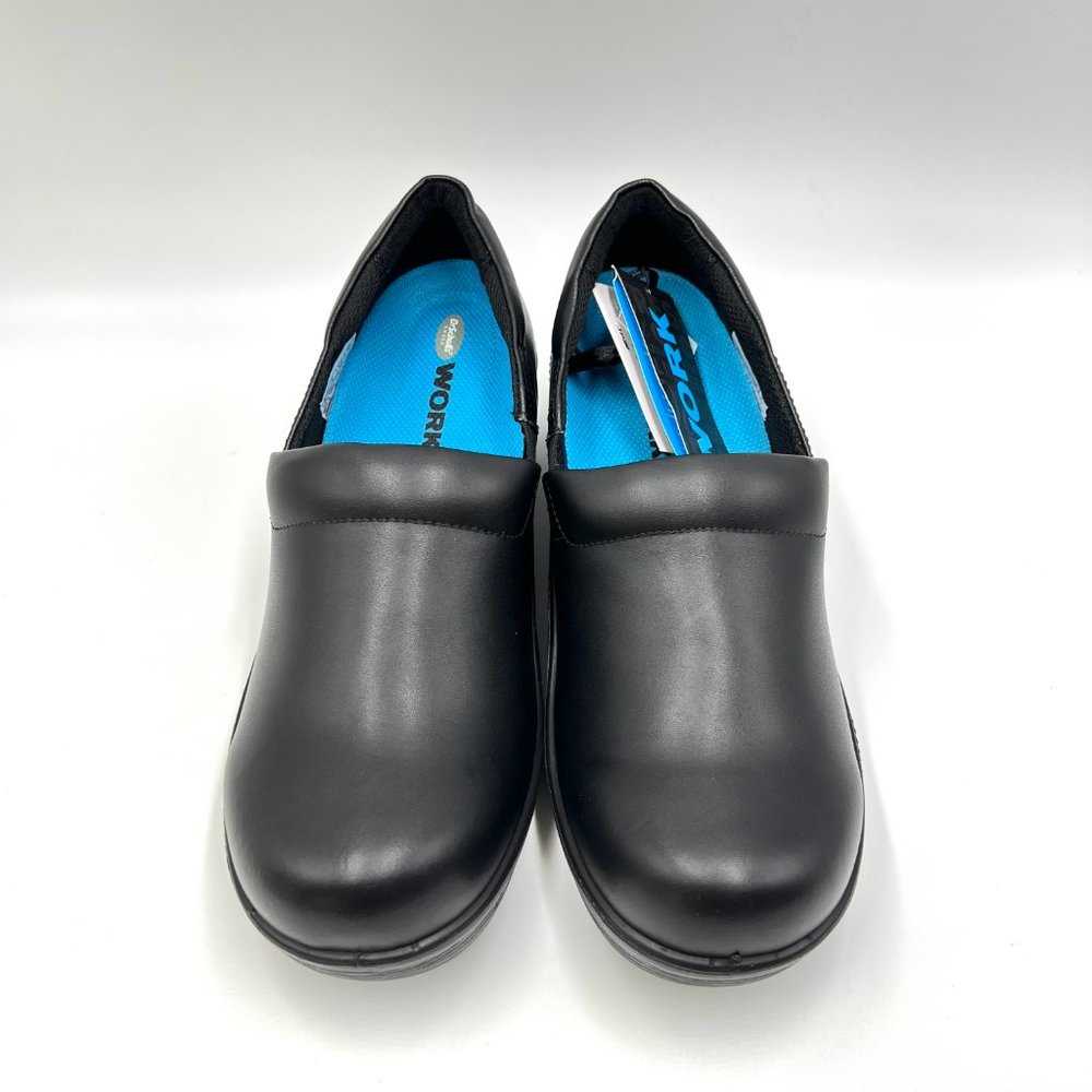 New Dr Scholls Womens Size 9 Black Leather Dynamo Slip On Work Mule Shoes Clogs‎ - Picture 2 of 13